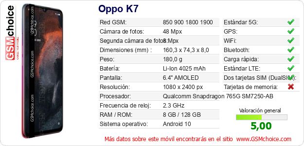 Oppo K7 Datos técnicos del móvil Oppo K7 Datos técnicos del móvil