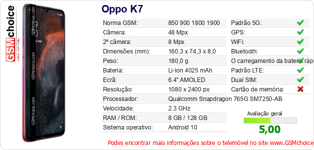 Oppo K7 Especificações técnicas do telemóvel Oppo K7 Especificações técnicas do telemóvel