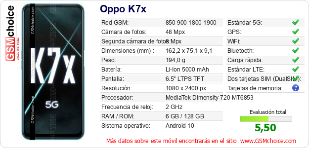 Oppo K7x Datos técnicos del móvil Oppo K7x Datos técnicos del móvil