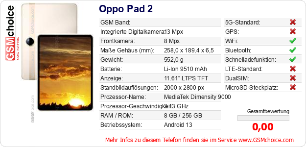 Oppo Pad 2 technische Daten Oppo Pad 2 technische Daten