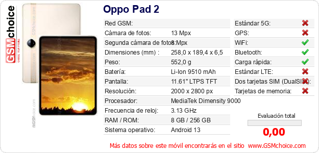 Oppo Pad 2 Datos técnicos del móvil Oppo Pad 2 Datos técnicos del móvil