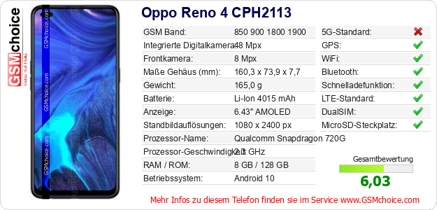 Oppo Reno 4 CPH2113 technische Daten Oppo Reno 4 CPH2113 technische Daten