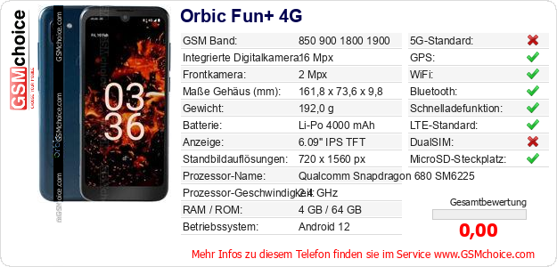 Orbic Fun+ 4G technische Daten Orbic Fun+ 4G technische Daten