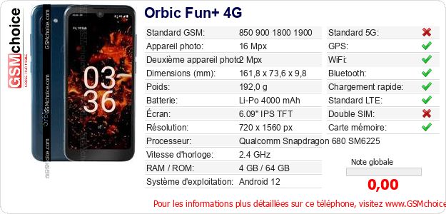 Orbic Fun+ 4G Fiche technique