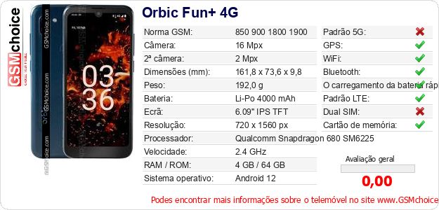Orbic Fun+ 4G Especificações técnicas do telemóvel 