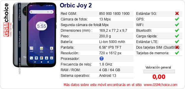 Orbic Joy 2 Datos técnicos del móvil 