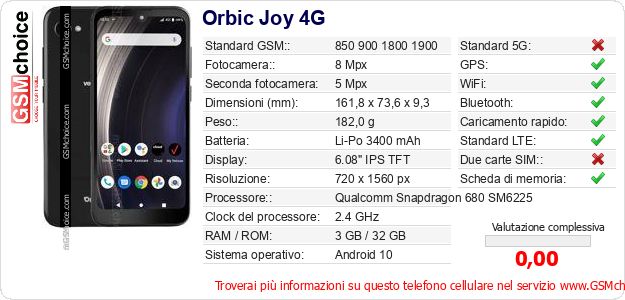 Orbic Joy 4G Dati tecnici di telefono cellulare Orbic Joy 4G Dati tecnici di telefono cellulare