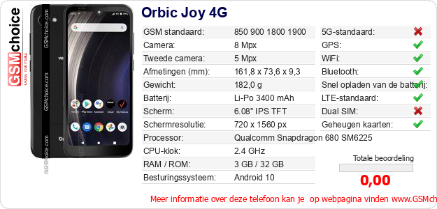 Orbic Joy 4G Technische gegevens 