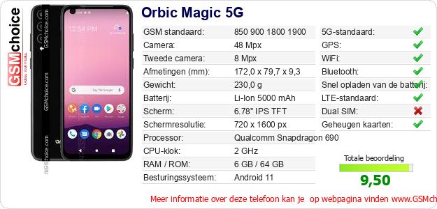 Orbic Magic 5G Technische gegevens 