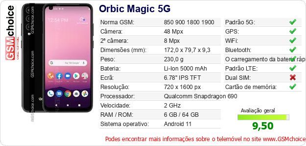 Orbic Magic 5G Especificações técnicas do telemóvel 