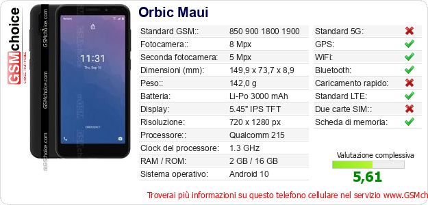 Orbic Maui Dati tecnici di telefono cellulare Orbic Maui Dati tecnici di telefono cellulare