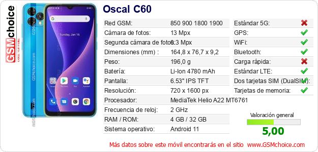 Oscal C60 Datos técnicos del móvil 