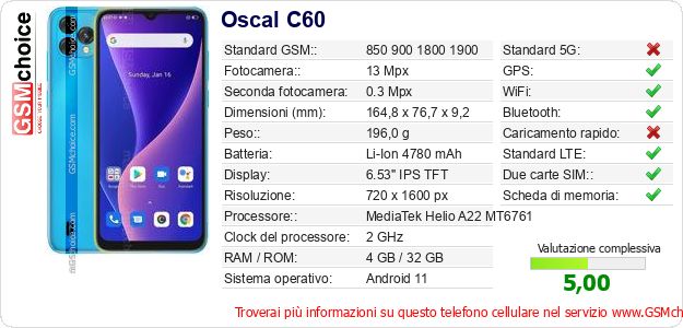 Oscal C60 Dati tecnici di telefono cellulare Oscal C60 Dati tecnici di telefono cellulare
