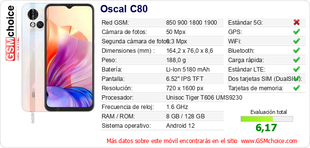 Oscal C80 Datos técnicos del móvil Oscal C80 Datos técnicos del móvil