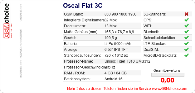 Oscal Flat 3C technische Daten Oscal Flat 3C technische Daten