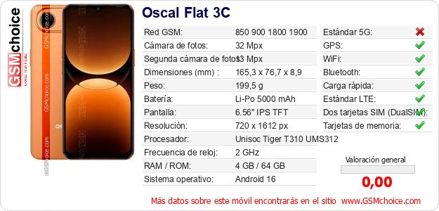 Oscal Flat 3C Datos técnicos del móvil Oscal Flat 3C Datos técnicos del móvil