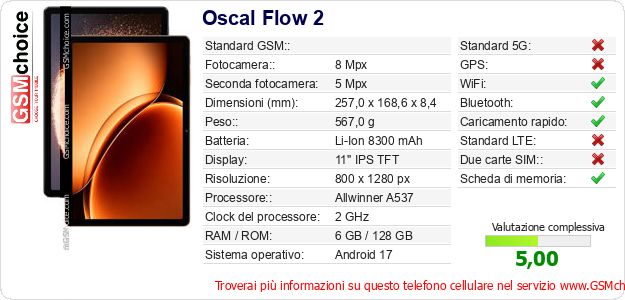 Oscal Flow 2 Dati tecnici di telefono cellulare 