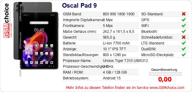 Oscal Pad 9 technische Daten Oscal Pad 9 technische Daten