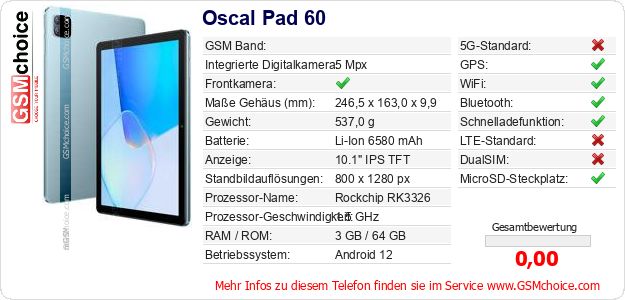 Oscal Pad 60 technische Daten Oscal Pad 60 technische Daten