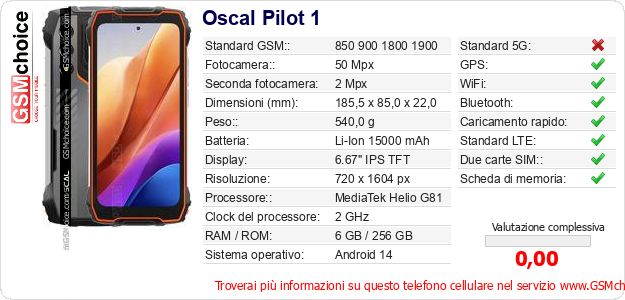 Oscal Pilot 1 Dati tecnici di telefono cellulare 