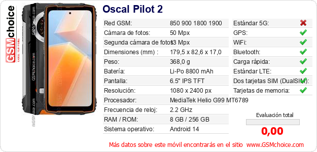 Oscal Pilot 2 Datos técnicos del móvil Oscal Pilot 2 Datos técnicos del móvil
