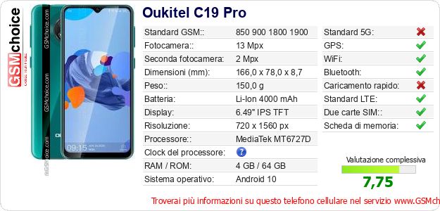 Oukitel C19 Pro Dati tecnici di telefono cellulare Oukitel C19 Pro Dati tecnici di telefono cellulare