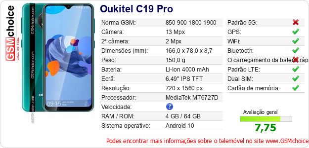 Oukitel C19 Pro Especificações técnicas do telemóvel Oukitel C19 Pro Especificações técnicas do telemóvel