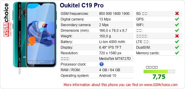 Oukitel C19 Pro 手机技术数据