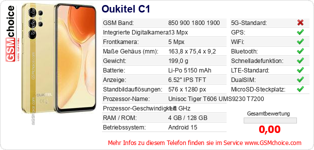 Oukitel C1 technische Daten Oukitel C1 technische Daten