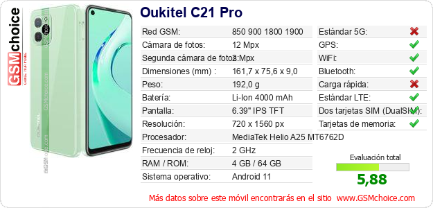 Oukitel C21 Pro Datos técnicos del móvil 