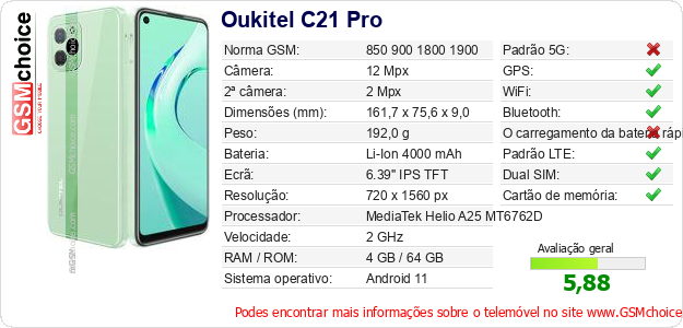 Oukitel C21 Pro Especificações técnicas do telemóvel Oukitel C21 Pro Especificações técnicas do telemóvel