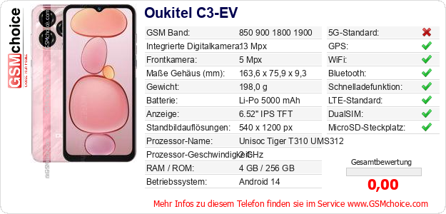 Oukitel C3-EV technische Daten Oukitel C3-EV technische Daten