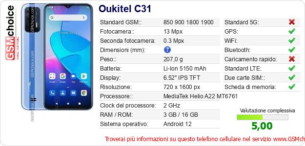 Oukitel C31 Dati tecnici di telefono cellulare Oukitel C31 Dati tecnici di telefono cellulare