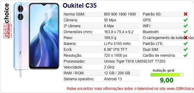 Oukitel C35 Especificações técnicas do telemóvel Oukitel C35 Especificações técnicas do telemóvel