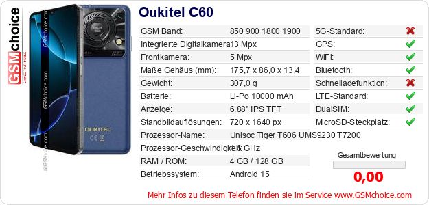 Oukitel C60 technische Daten Oukitel C60 technische Daten