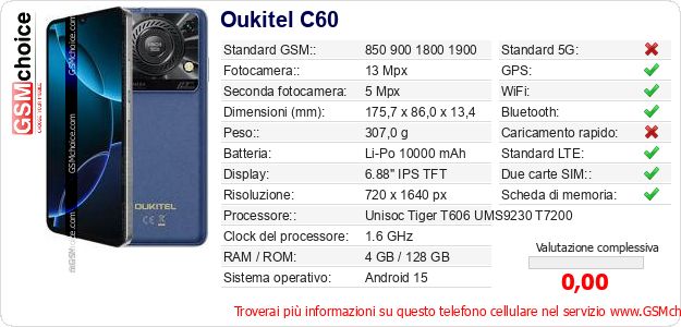 Oukitel C60 Dati tecnici di telefono cellulare Oukitel C60 Dati tecnici di telefono cellulare