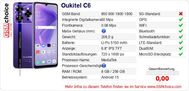 Oukitel C6 technische Daten Oukitel C6 technische Daten