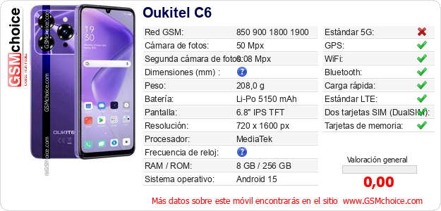 Oukitel C6 Datos técnicos del móvil 