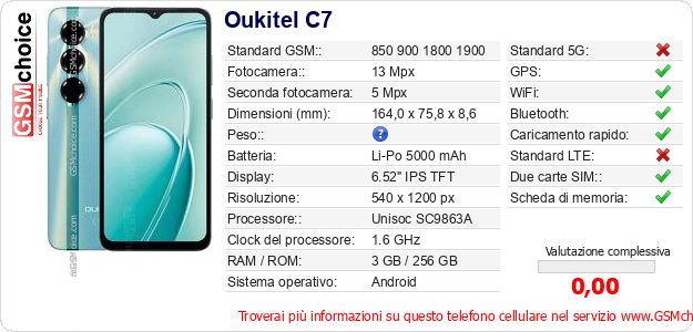 Oukitel C7 Dati tecnici di telefono cellulare Oukitel C7 Dati tecnici di telefono cellulare