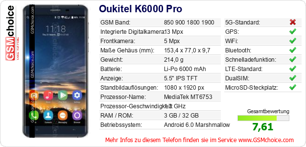 Oukitel K6000 Pro technische Daten Oukitel K6000 Pro technische Daten