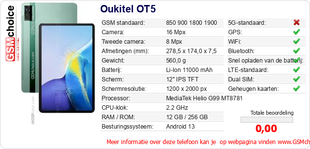 Oukitel OT5 Technische gegevens 