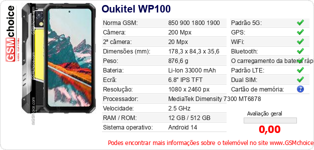 Oukitel WP100 Especificações técnicas do telemóvel 