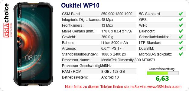 Oukitel WP10 technische Daten Oukitel WP10 technische Daten