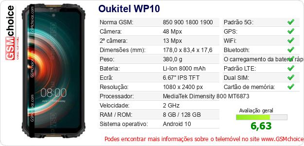 Oukitel WP10 Especificações técnicas do telemóvel Oukitel WP10 Especificações técnicas do telemóvel