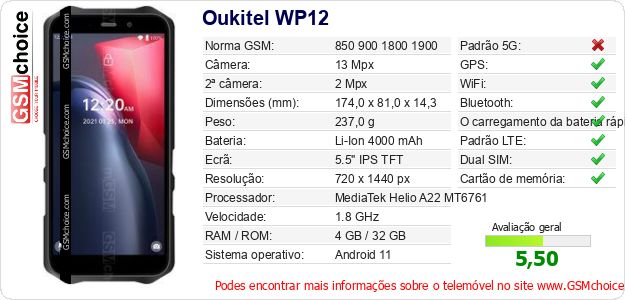 Oukitel WP12 Especificações técnicas do telemóvel Oukitel WP12 Especificações técnicas do telemóvel