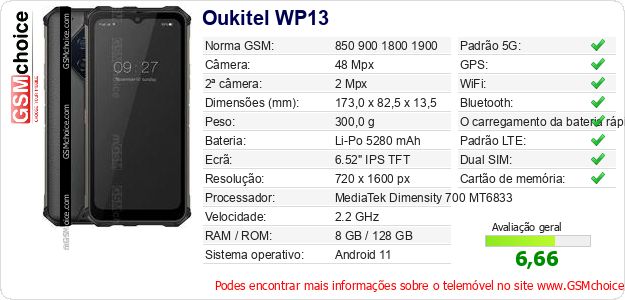 Oukitel WP13 Especificações técnicas do telemóvel Oukitel WP13 Especificações técnicas do telemóvel