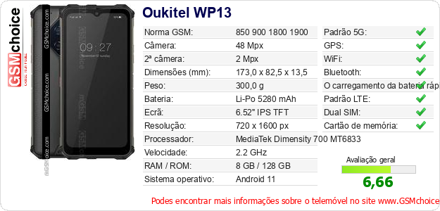 Oukitel WP13 Especificações técnicas do telemóvel Oukitel WP13 Especificações técnicas do telemóvel