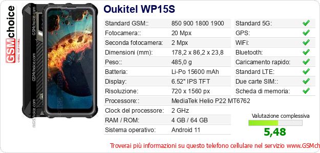 Oukitel WP15S Dati tecnici di telefono cellulare Oukitel WP15S Dati tecnici di telefono cellulare