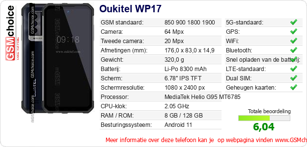 Oukitel WP17 Technische gegevens Oukitel WP17 Technische gegevens
