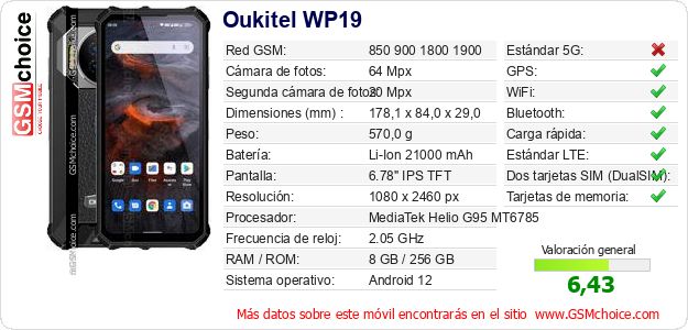Oukitel WP19 Datos técnicos del móvil Oukitel WP19 Datos técnicos del móvil